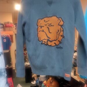 Super Dry Blue Crewneck Sweater with Bulldog Design